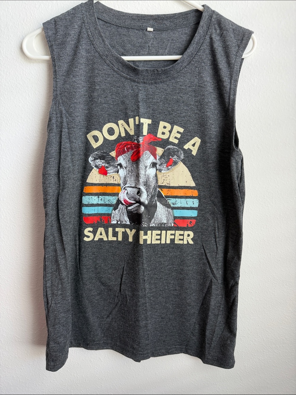 Don't Be a Salty Heifer Graphic Muscle Tank - Charcoal